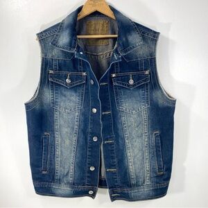 Bare Fox Vintage Trucker Grunge Distressed Moto Biker Denim Jean Jacket Vest XL